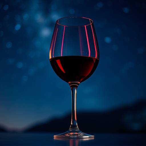 Copa de vino tinto reflejando las estrellas durante una cata nocturna en La Rioja